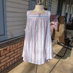 J/M Sportswear-EST. 1946. Sz.M. Striped Sleeveless Top ,violet. Baby‎ Blue, Wht.